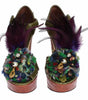 Dolce & Gabbana Green Leather Crystal Platform Sandal Shoes