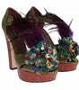 Dolce & Gabbana Green Leather Crystal Platform Sandal Shoes