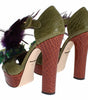 Dolce & Gabbana Green Leather Crystal Platform Sandal Shoes