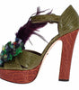 Dolce & Gabbana Green Leather Crystal Platform Sandal Shoes