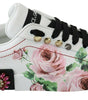 Dolce & Gabbana White Leather Crystal Roses Floral Sneakers Shoes