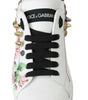 Dolce & Gabbana White Leather Crystal Roses Floral Sneakers Shoes