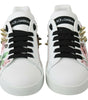 Dolce & Gabbana White Leather Crystal Roses Floral Sneakers Shoes