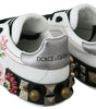 Dolce & Gabbana White Leather Crystal Roses Floral Sneakers Shoes