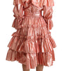 Dolce & Gabbana Pink Ruffled Dress Silk Cotton Gown Dress