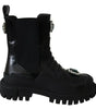 Dolce & Gabbana Black Leather Crystal Combat Boots