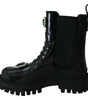 Dolce & Gabbana Black Leather Crystal Combat Boots