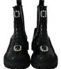Dolce & Gabbana Black Leather Crystal Combat Boots