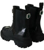 Dolce & Gabbana Black Leather Crystal Combat Boots