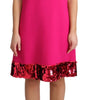 Dolce & Gabbana Fuchsia Wool Sequin Shift Sleeveless Dress