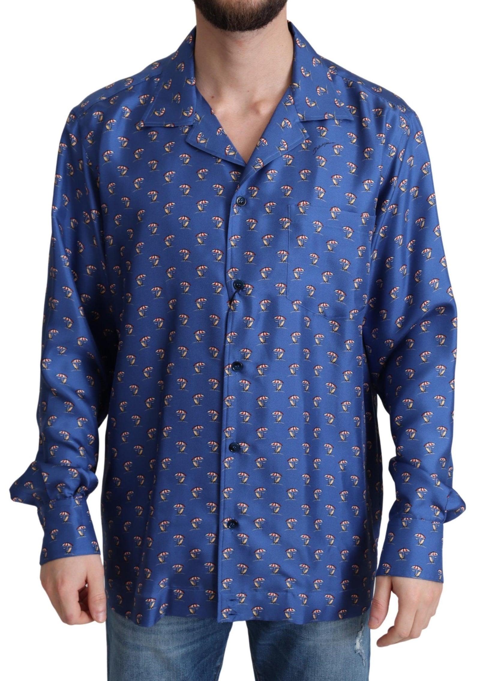 Chemise décontractée en soie à imprimé chaise de plage Dolce &amp; Gabbana