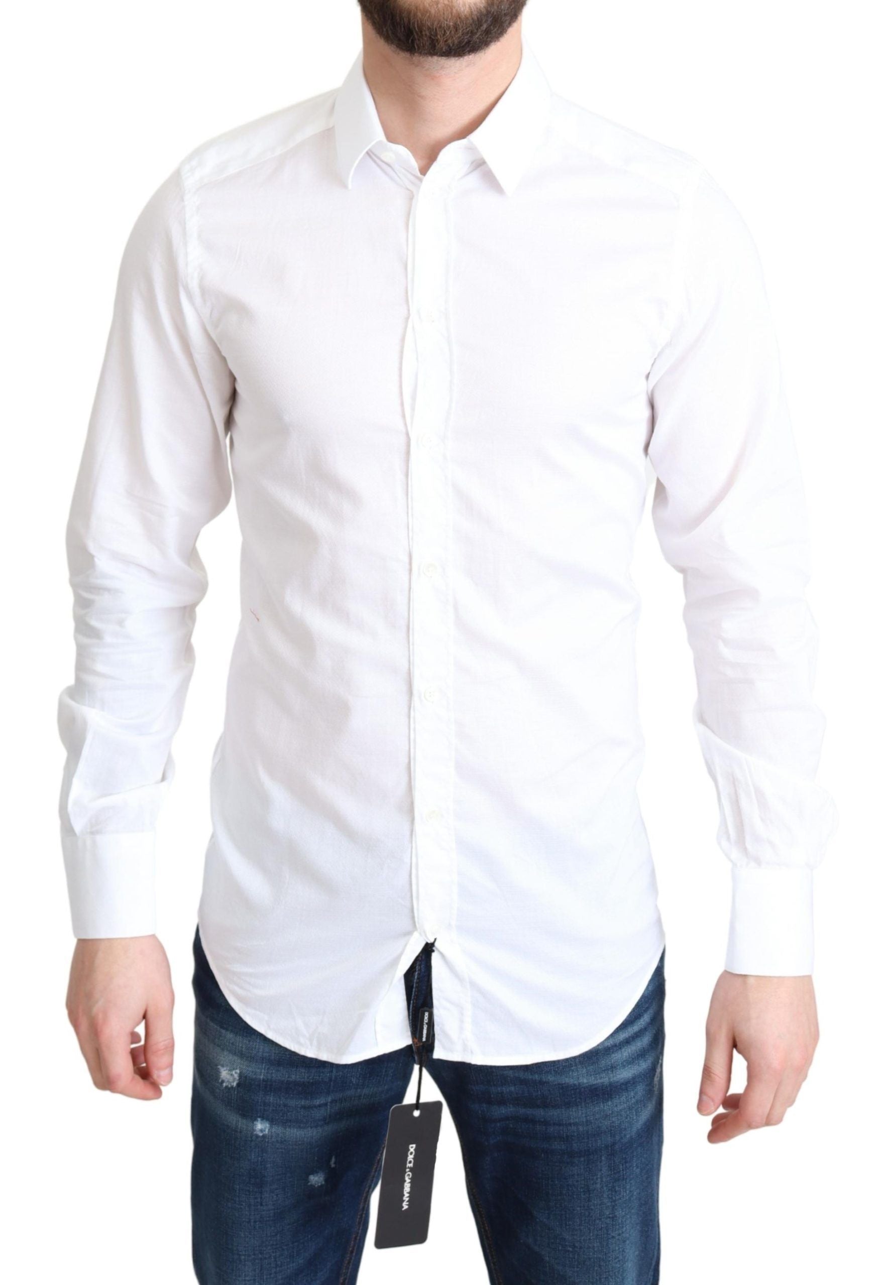 Chemise habillée élégante en coton blanc Dolce &amp; Gabbana, coupe slim