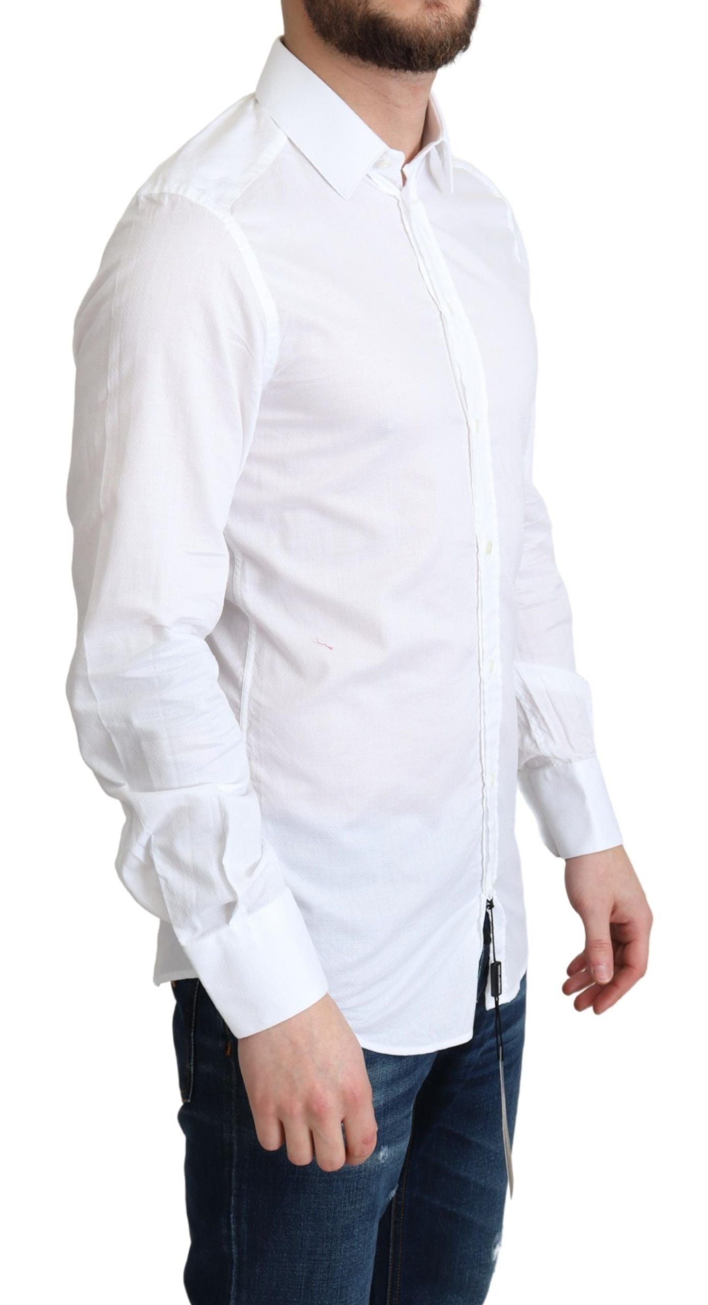 Chemise habillée élégante en coton blanc Dolce &amp; Gabbana, coupe slim