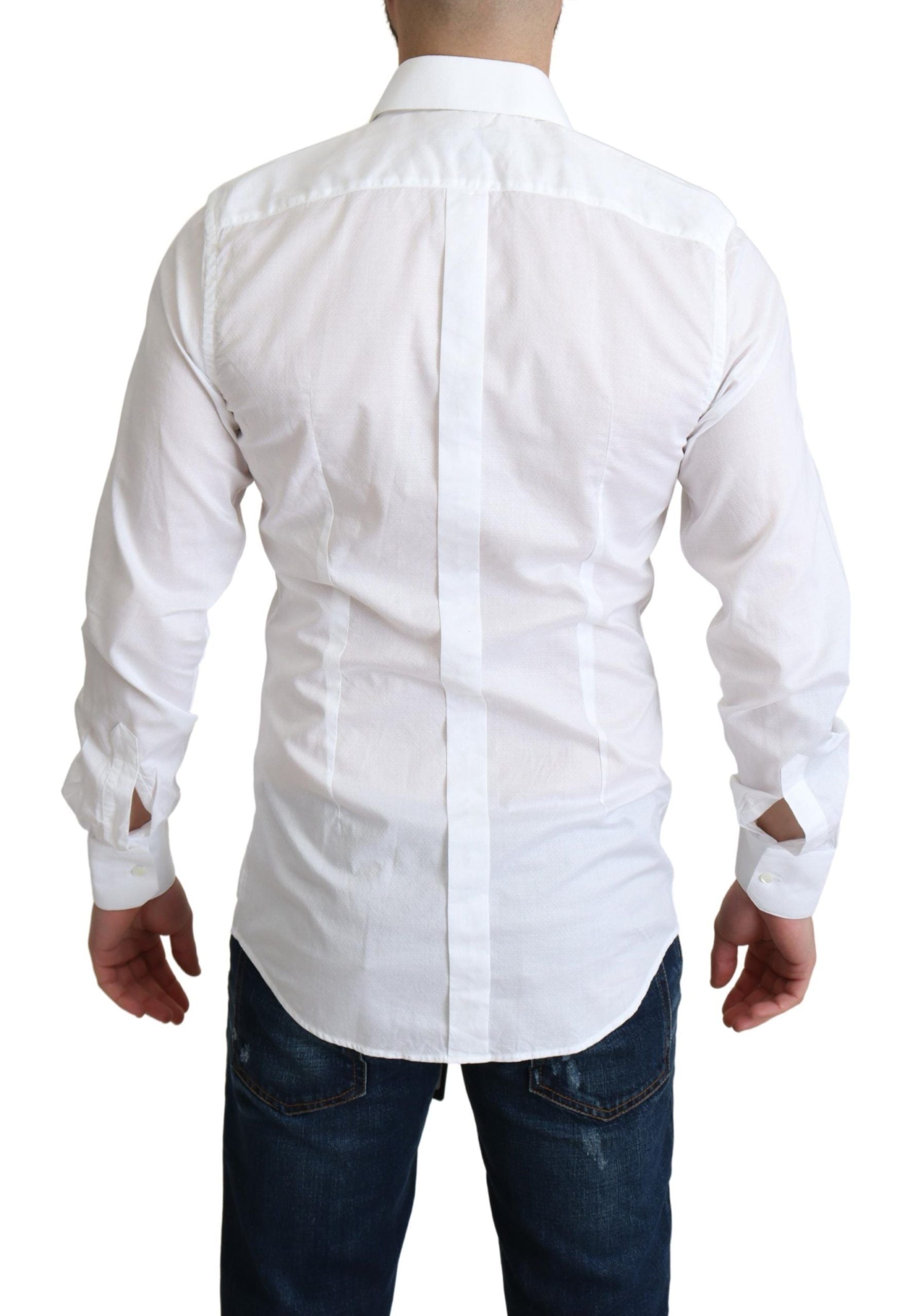 Chemise habillée élégante en coton blanc Dolce &amp; Gabbana, coupe slim