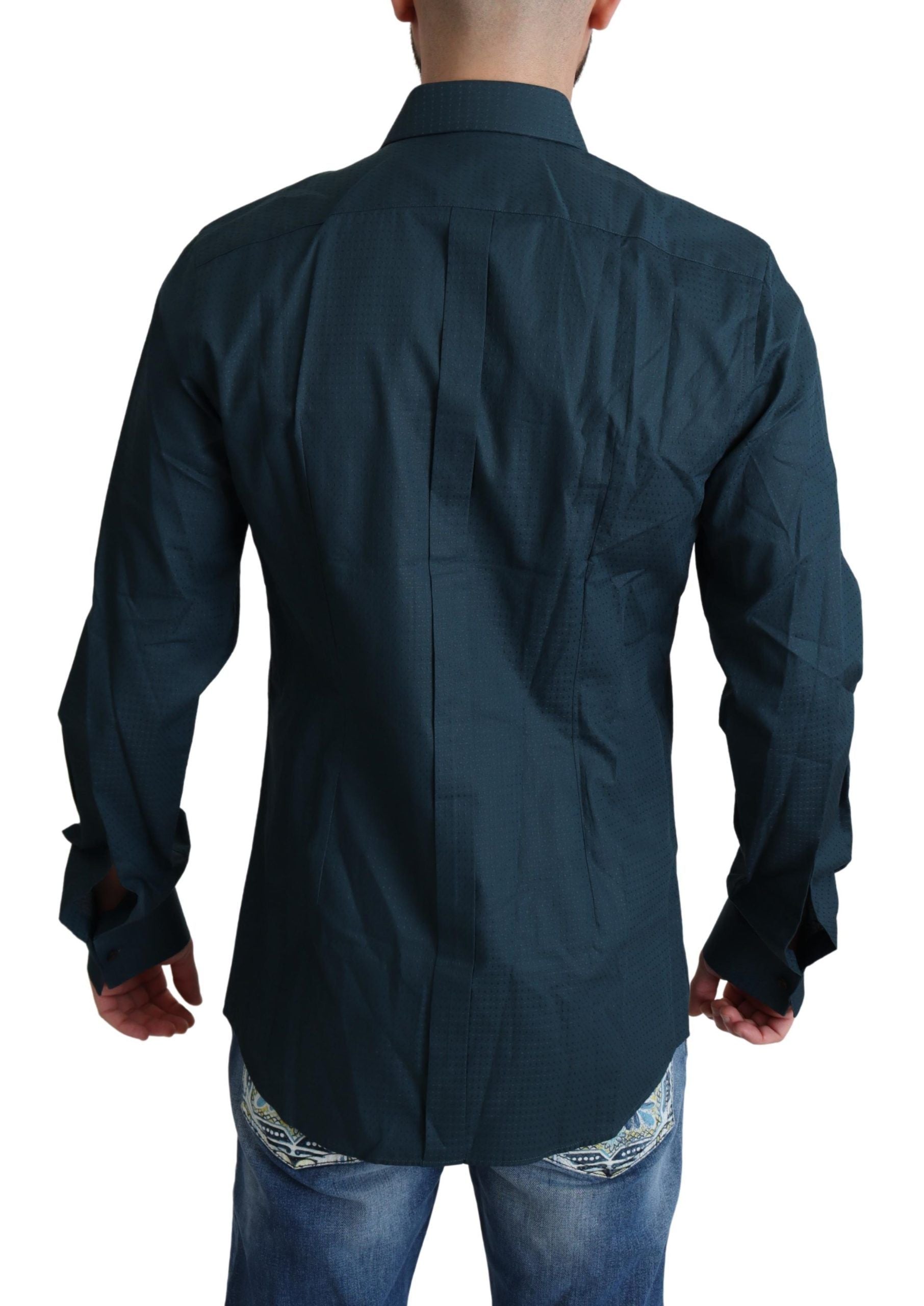 Chemise de smoking bleue élégante à volants Dolce &amp; Gabbana