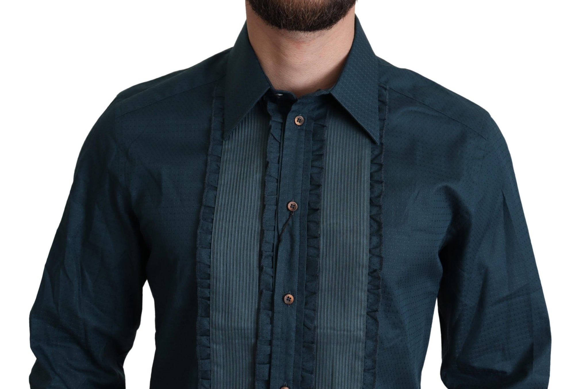 Chemise de smoking bleue élégante à volants Dolce &amp; Gabbana