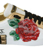 Dolce & Gabbana White Roses Sequined Crystal Womens Sneakers Shoes