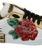 Dolce & Gabbana White Roses Sequined Crystal Womens Sneakers Shoes
