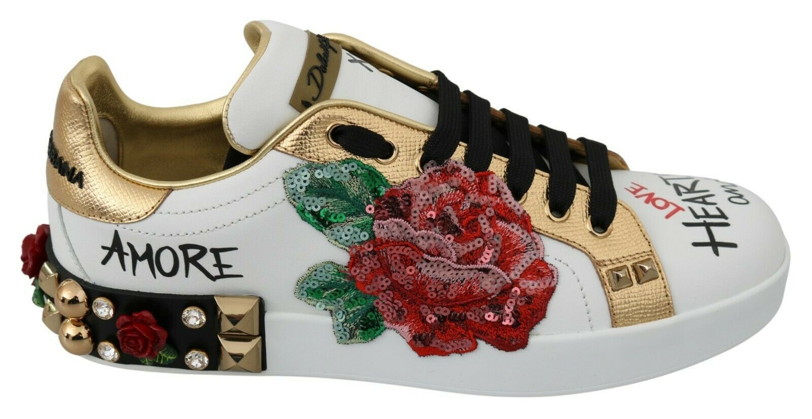 Baskets élégantes en cuir à paillettes et fleurs Dolce &amp; Gabbana