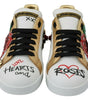Dolce & Gabbana White Roses Sequined Crystal Womens Sneakers Shoes