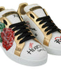 Dolce & Gabbana White Roses Sequined Crystal Womens Sneakers Shoes