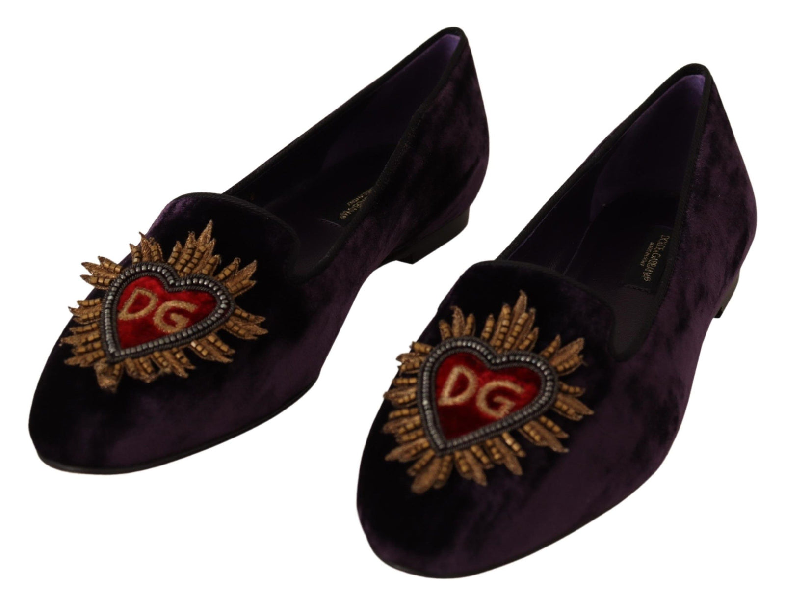 Mocassins Dolce & Gabbana Chic en velours violet avec détail cœur
