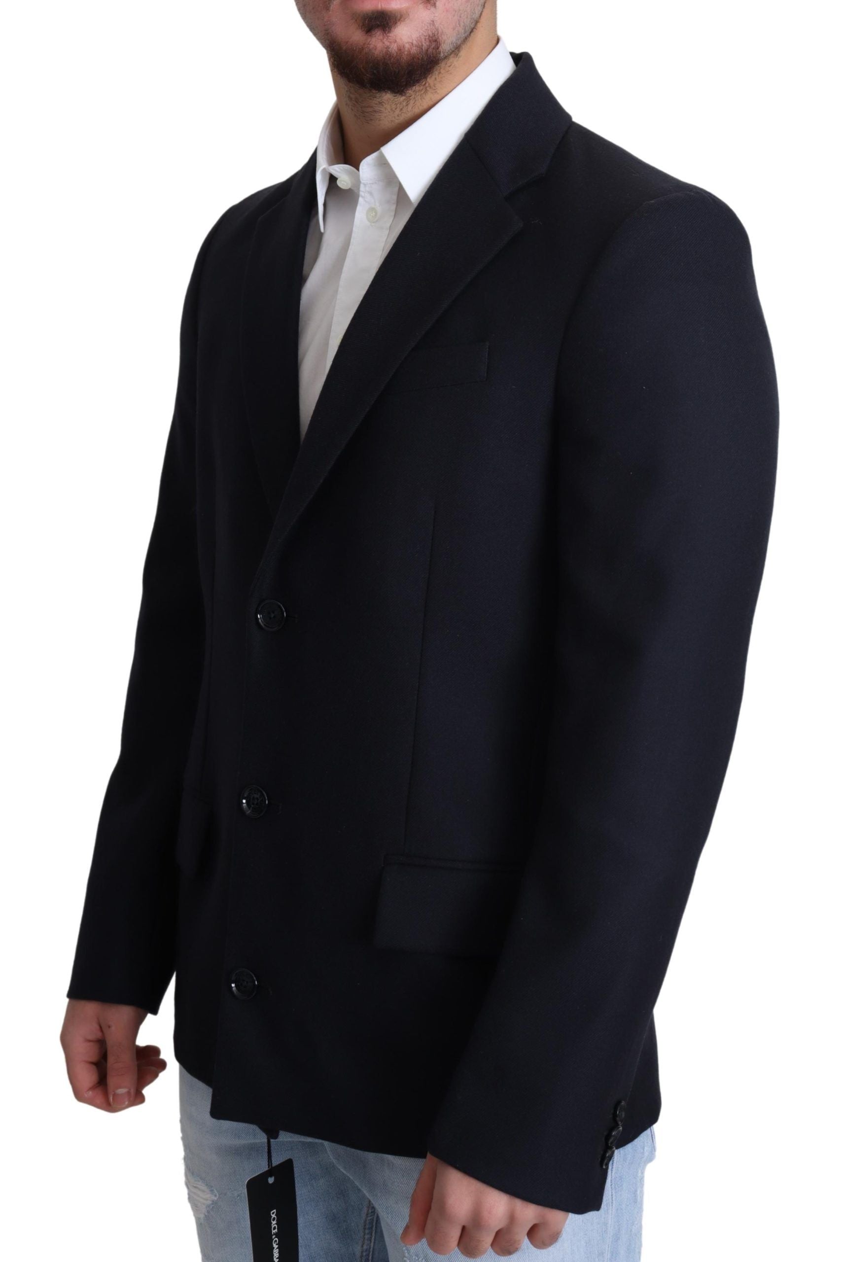 Dolce &amp; Gabbana Elegant Dark Blue Virgin Wool Men's Coat