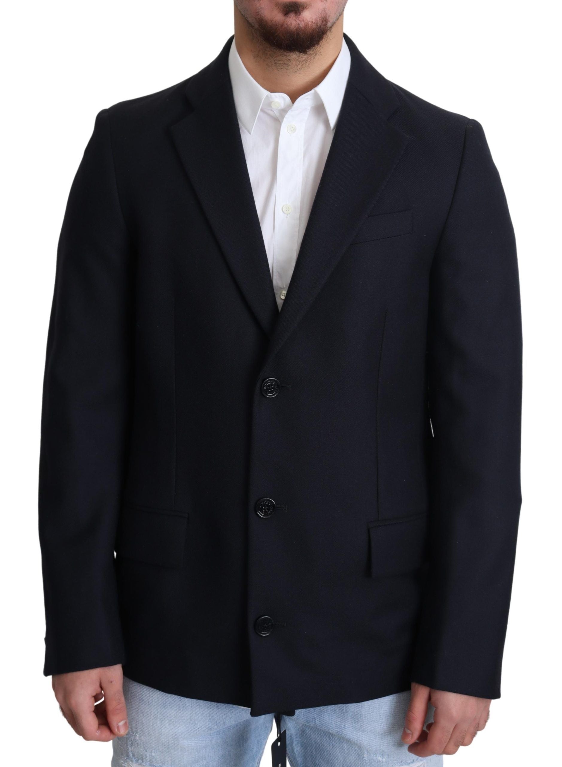 Dolce &amp; Gabbana Elegant Dark Blue Virgin Wool Men's Coat