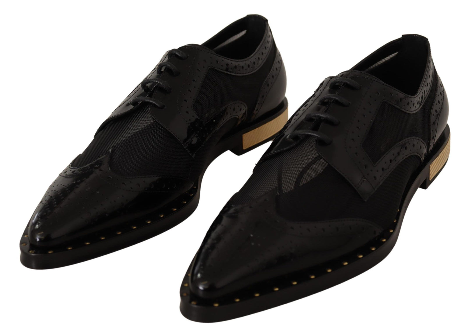 Chaussures Oxford noires élégantes à lacets et bordures dorées Dolce & Gabbana