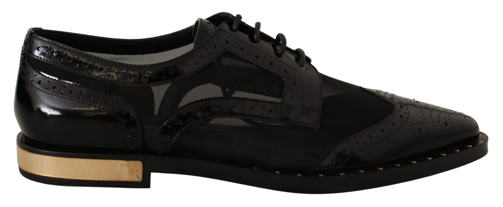 Chaussures Oxford noires élégantes à lacets et bordures dorées Dolce & Gabbana