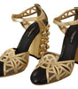 Dolce & Gabbana Black Gold Leather Studded Ankle Straps Shoes