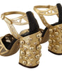 Dolce & Gabbana Black Gold Leather Studded Ankle Straps Shoes