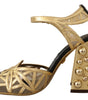 Dolce & Gabbana Black Gold Leather Studded Ankle Straps Shoes