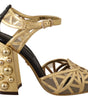 Dolce & Gabbana Black Gold Leather Studded Ankle Straps Shoes