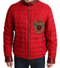Dolce & Gabbana Red Brocade Bomber Gold Crown Logo Coat Jacket