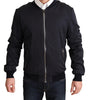 Dolce & Gabbana Blue Silk Coat Short Bomber Men Jacket