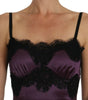 Dolce & Gabbana Purple Silk Stretch Black Lace A-Line Dress