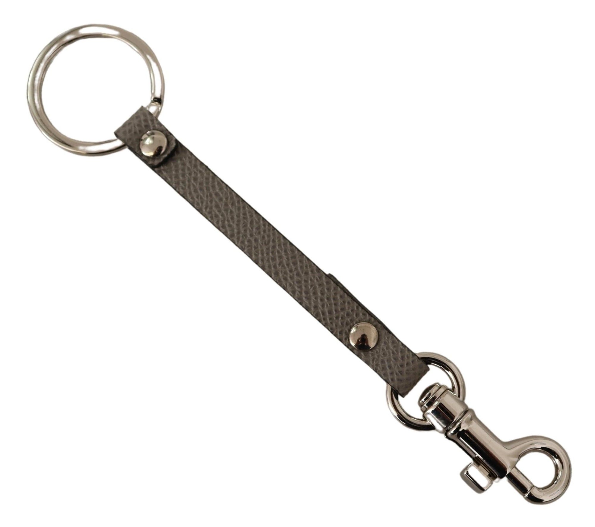Porte-clés élégant en cuir gris Dolce &amp; Gabbana avec accents argentés