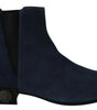 Dolce & Gabbana Chic Blue Suede Mid-Calf Boots with Stud Details