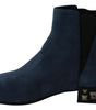 Dolce & Gabbana Chic Blue Suede Mid-Calf Boots with Stud Details