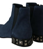 Dolce & Gabbana Chic Blue Suede Mid-Calf Boots with Stud Details