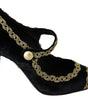 Escarpins élégants en velours noir brodés d'or Dolce &amp; Gabbana