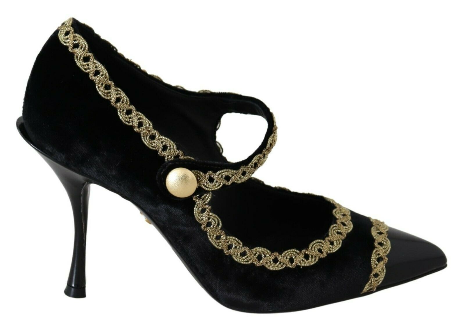 Escarpins élégants en velours noir brodés d'or Dolce &amp; Gabbana