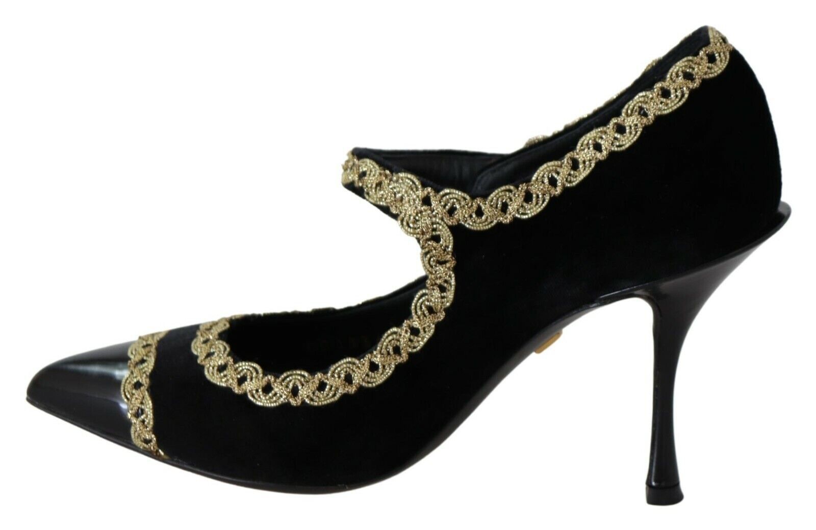 Escarpins élégants en velours noir brodés d'or Dolce &amp; Gabbana