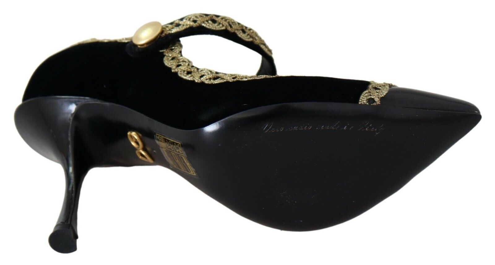 Escarpins élégants en velours noir brodés d'or Dolce &amp; Gabbana