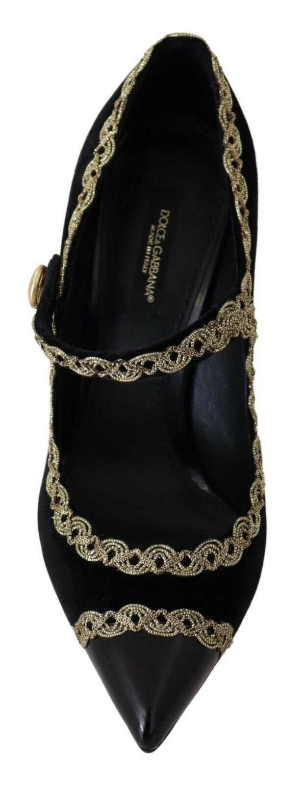 Escarpins élégants en velours noir brodés d'or Dolce &amp; Gabbana