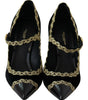 Escarpins élégants en velours noir brodés d'or Dolce &amp; Gabbana