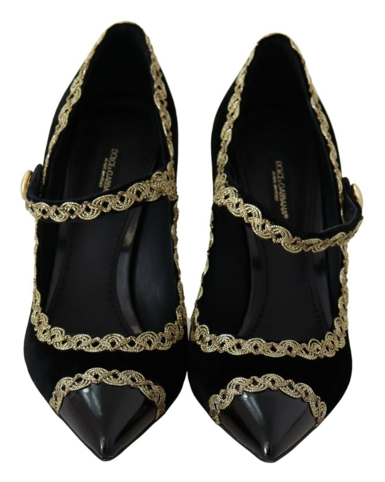 Escarpins élégants en velours noir brodés d'or Dolce &amp; Gabbana