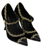 Escarpins élégants en velours noir brodés d'or Dolce &amp; Gabbana