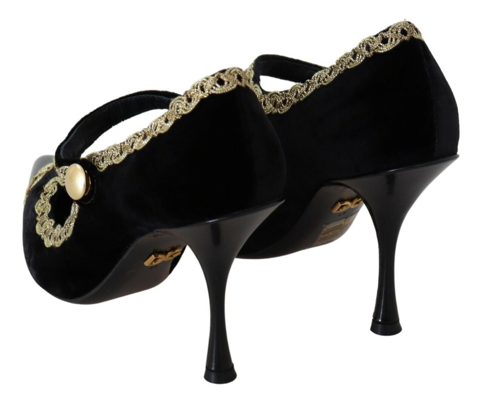 Escarpins élégants en velours noir brodés d'or Dolce &amp; Gabbana